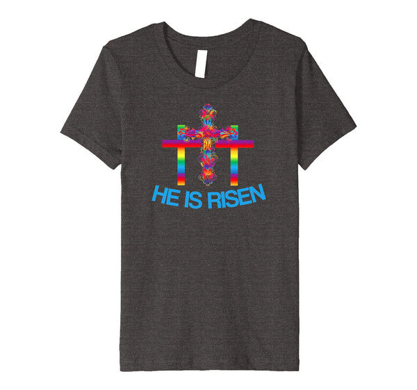Christian Easter T Shirt Colorful Rainbow Cross-He Is Risen