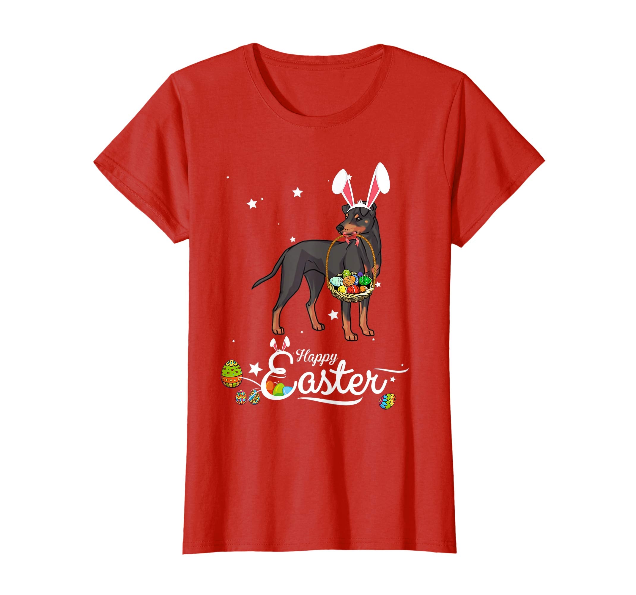 Manchester Terrier Dog With Bunny Hat Easter Costume T Shirt