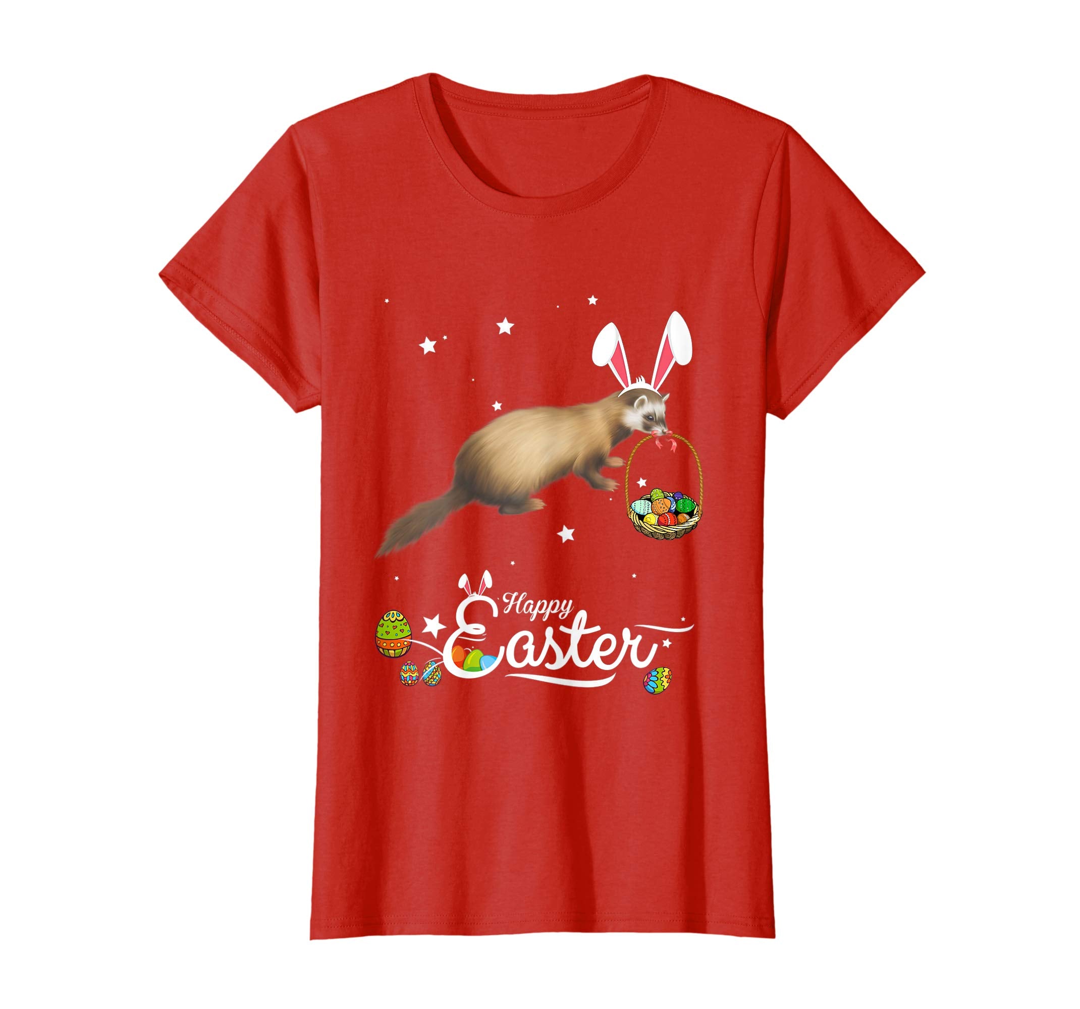 Cute Easter Ferret with Bunny Ears and Eggs T Shirt