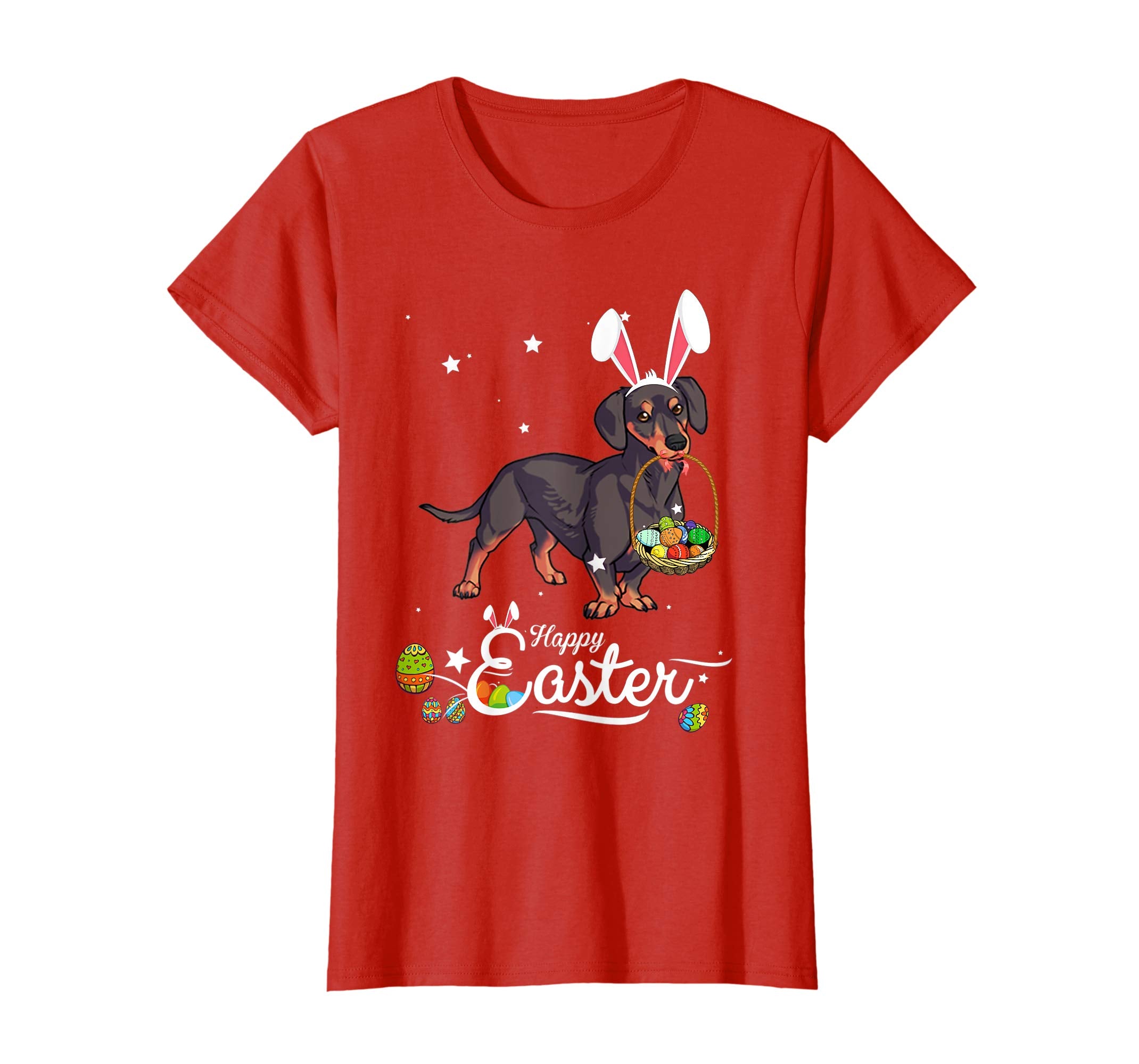 Miniature Dachsund Dog With Bunny Hat Easter Costume T Shirt