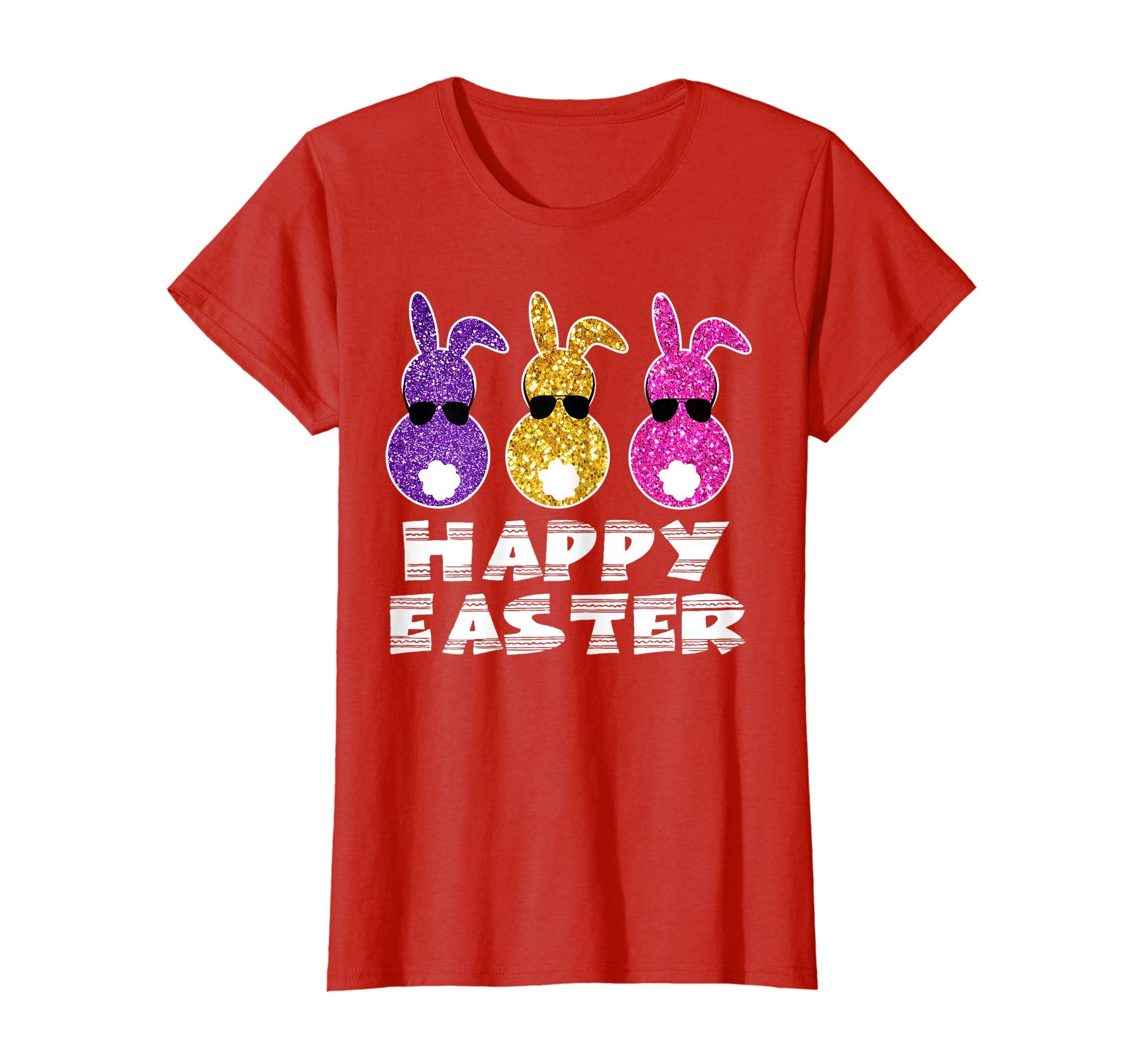Happy easter tshirt colorful Bunny With Tail Ears Sunglasses