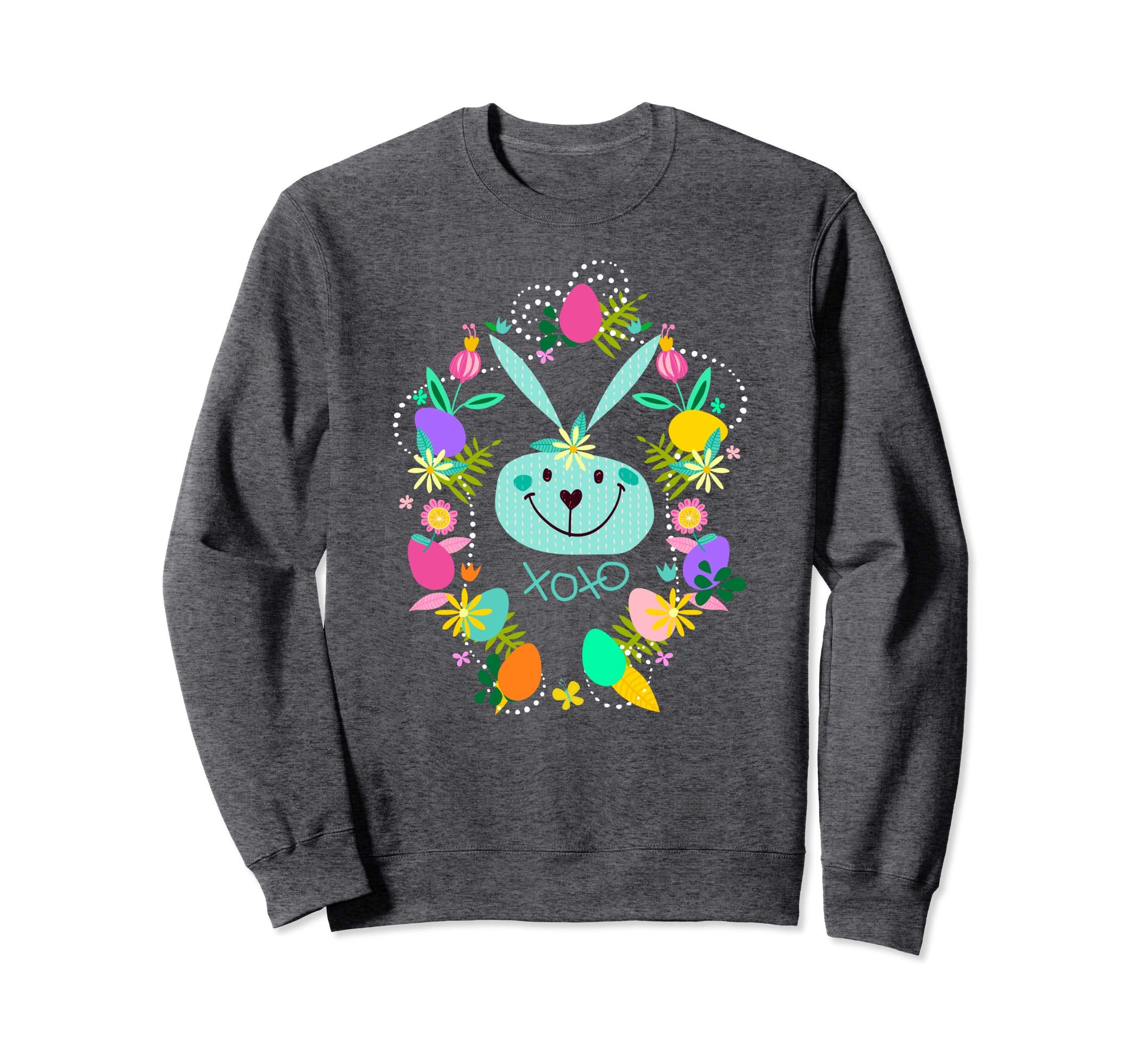 Cute Easter Sweatshirt Eggs Bunny Spring Flowers for Women