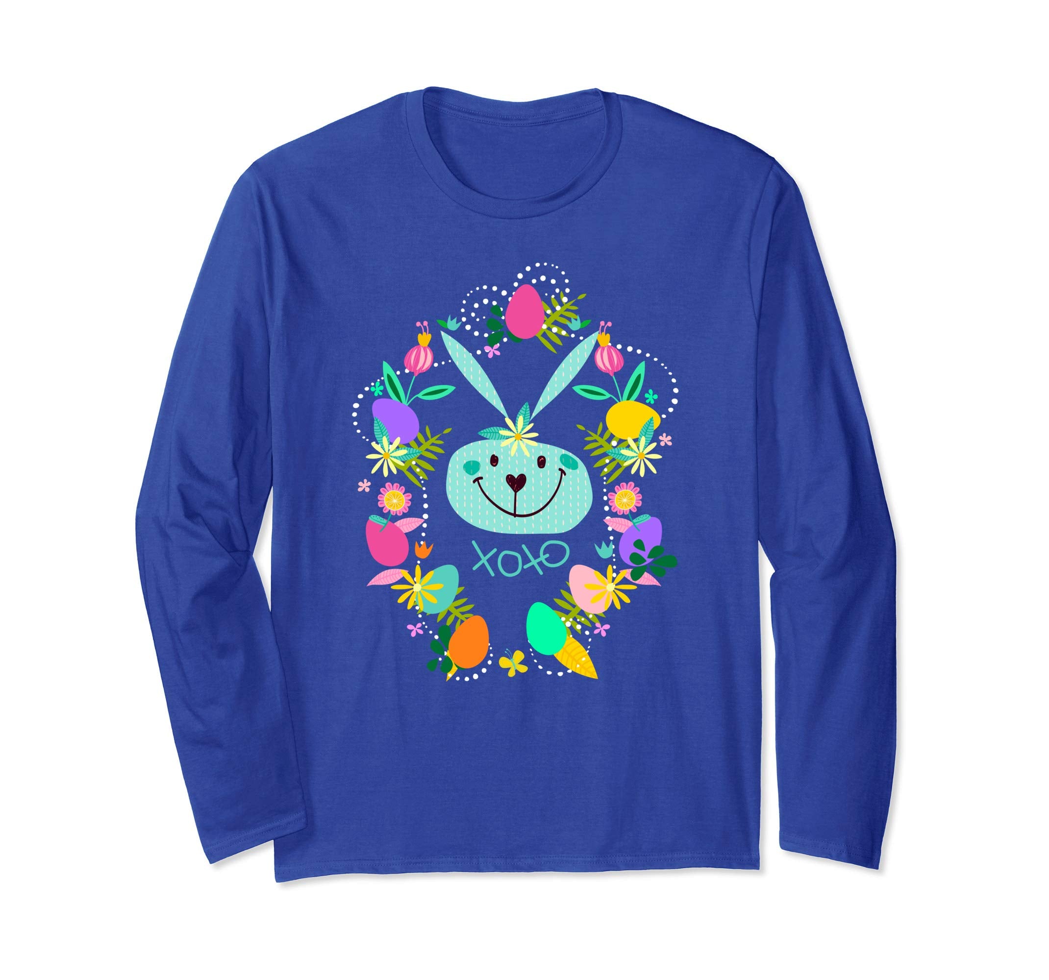 Cute Easter Long Sleeve Shirt Bunny Flowers for Women