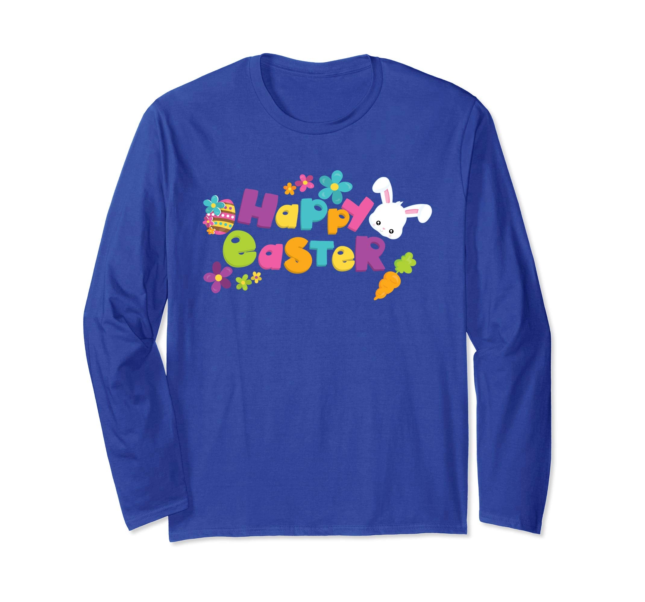 Happy Easter Shirt Cute Bunny Flower Carrots Long Sleeve