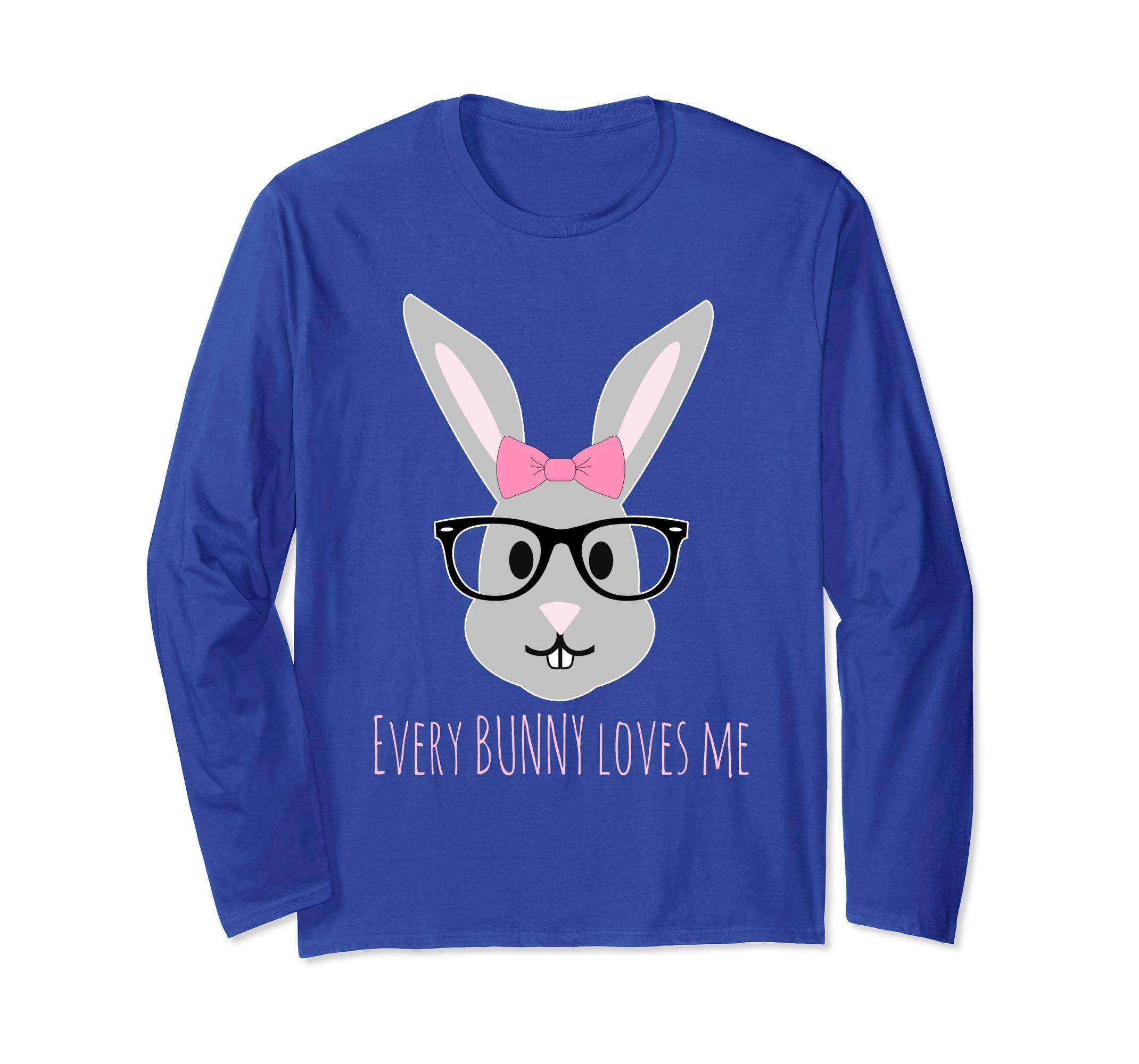 Happy Easter Shirt Cute Girl Bunny with Glasses Long Sleeve