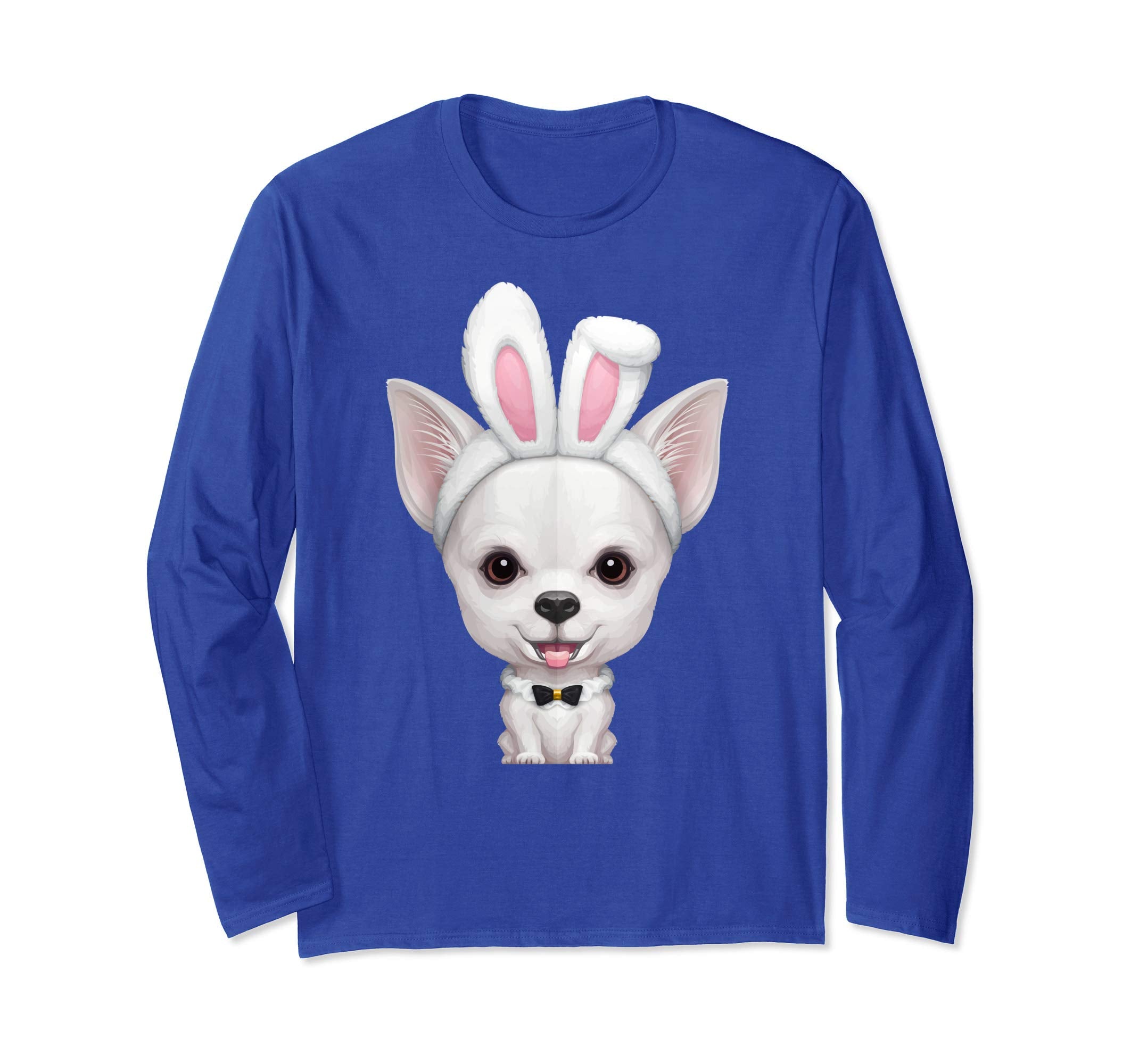White Smooth Coat Chihuahua Easter Bunny Long Sleeve T-Shirt