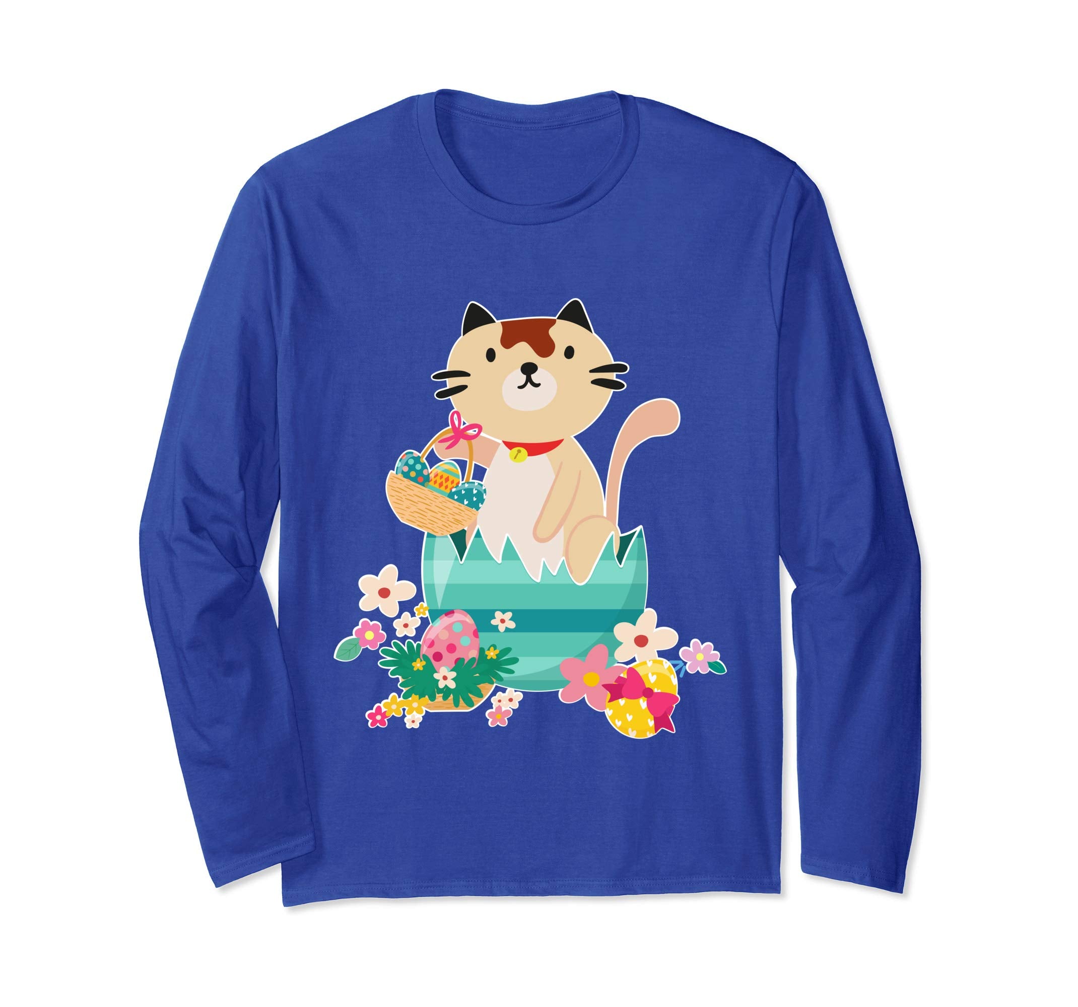 Cat Opening Big Egg &amp; Easter Eggs Basket Flowers Happy Shirt