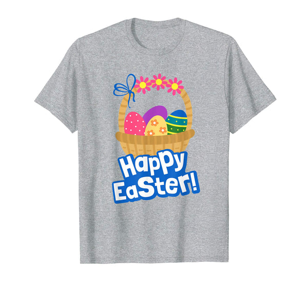 Happy Easter T Shirt A Basket Of Easter Eggs With Flowers