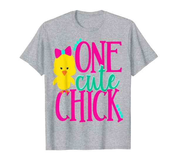 Girls Easter Shirt Kids One Cute Chick Spring Pink School