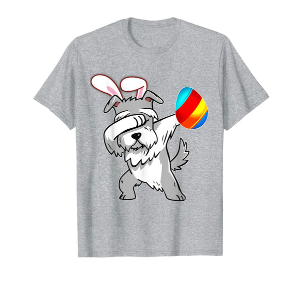 Easter Bunny Dabbing Schnauzer Dog Tshirt Egg Ears Gift