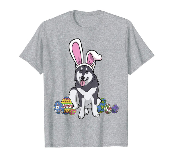 Alaskan Malamute Dressed As Easter Bunny Rabbit Ears T-Shirt