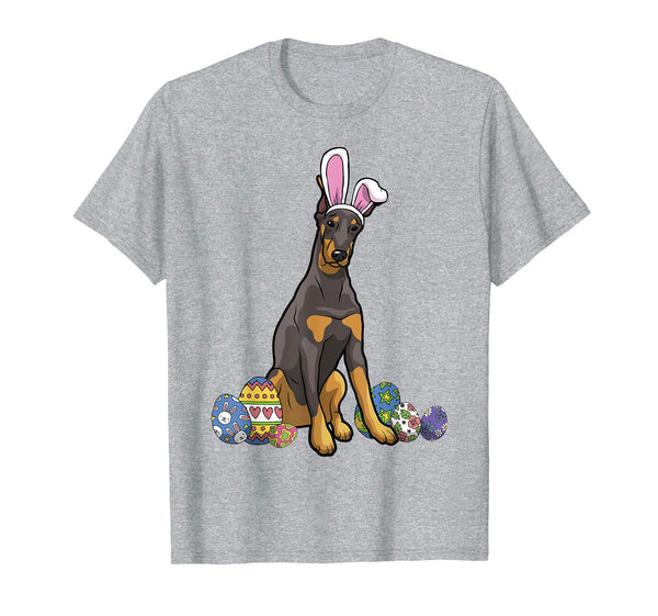 Dobermann Dressed As Easter Bunny With Rabbit Ears T-Shirt