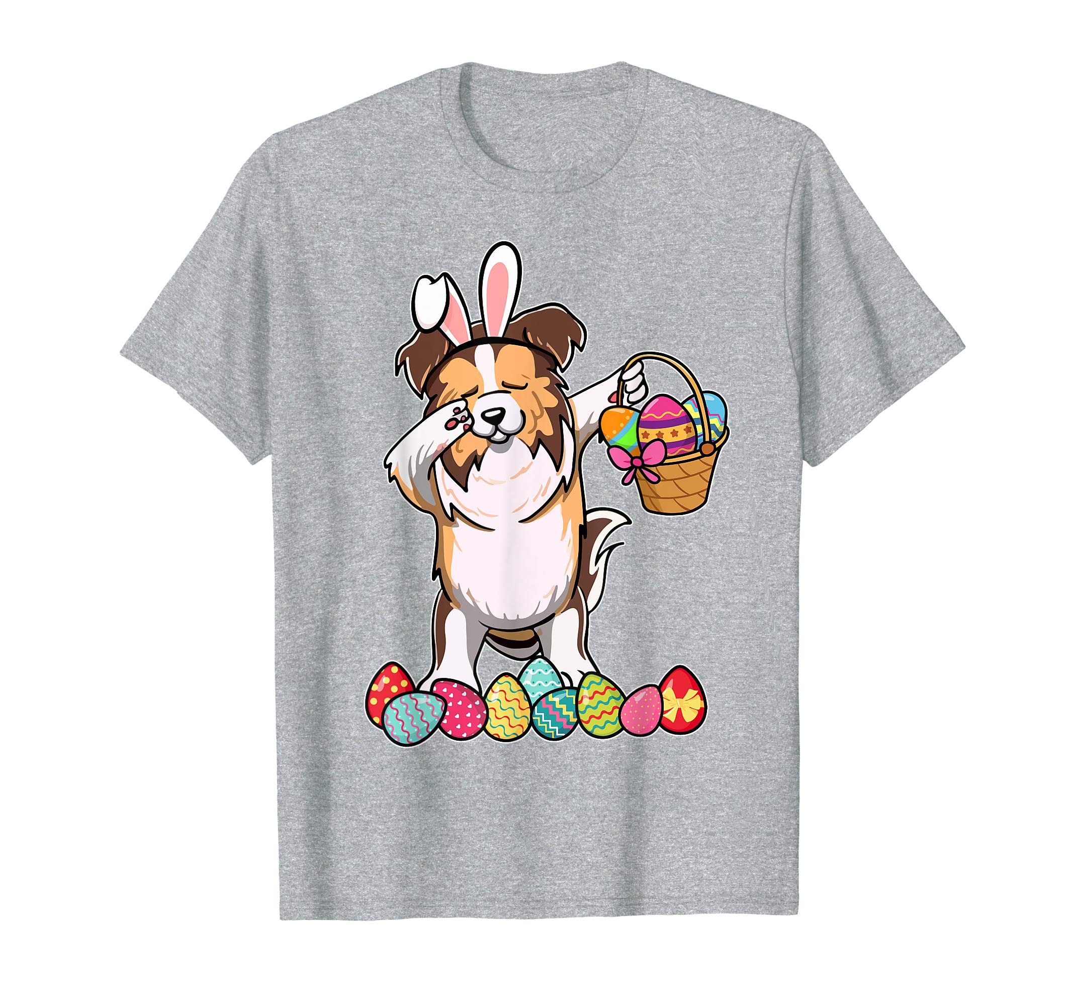Shetland Sheepdog Dabbing Easter Bunny Egg Basket T-Shirt