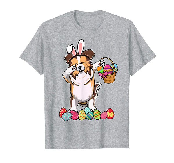 Shetland Sheepdog Dabbing Easter Bunny Egg Basket T-Shirt