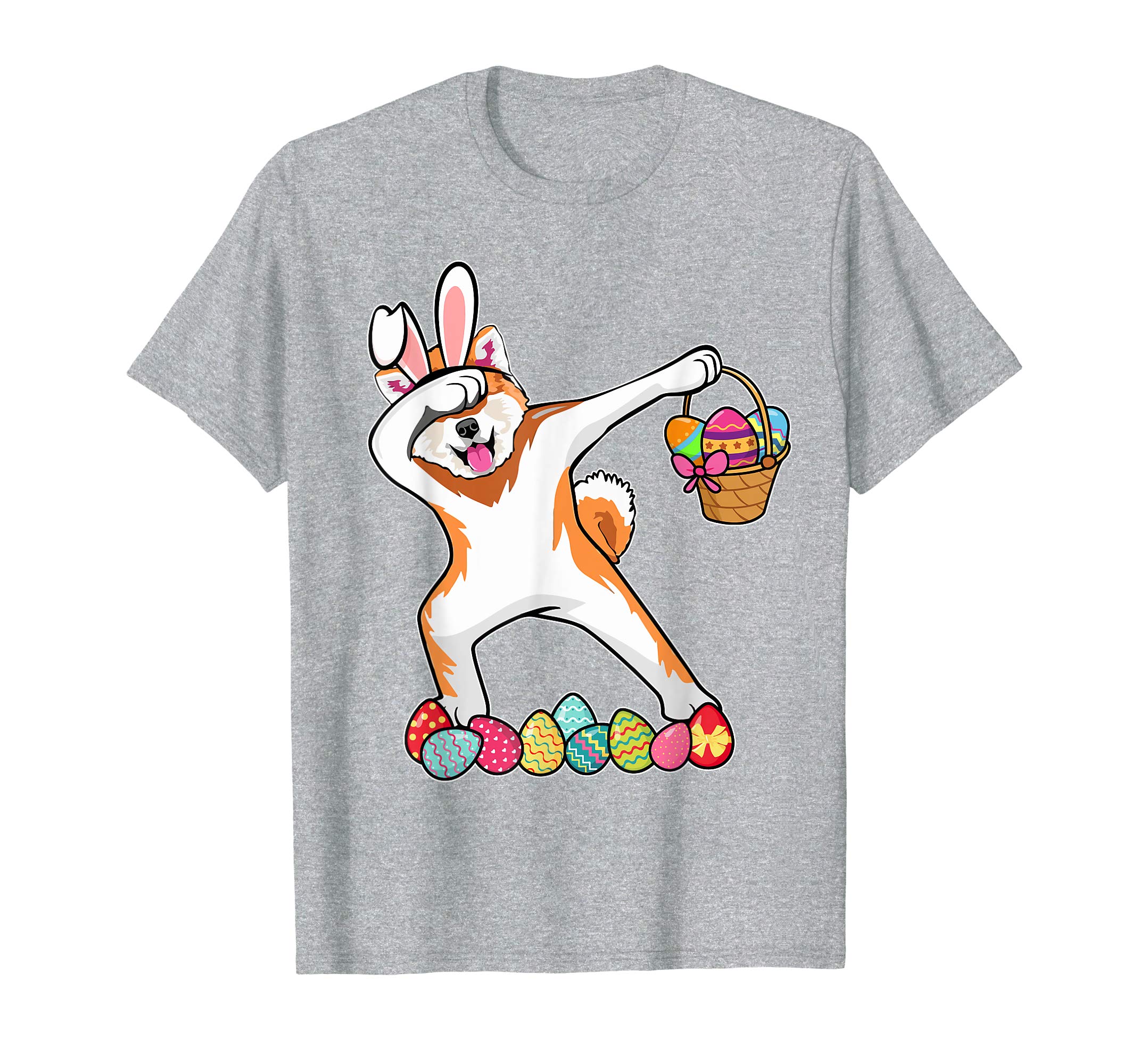 Akita Dab Dabbing Dressed Easter Bunny Egg Basket T-Shirt