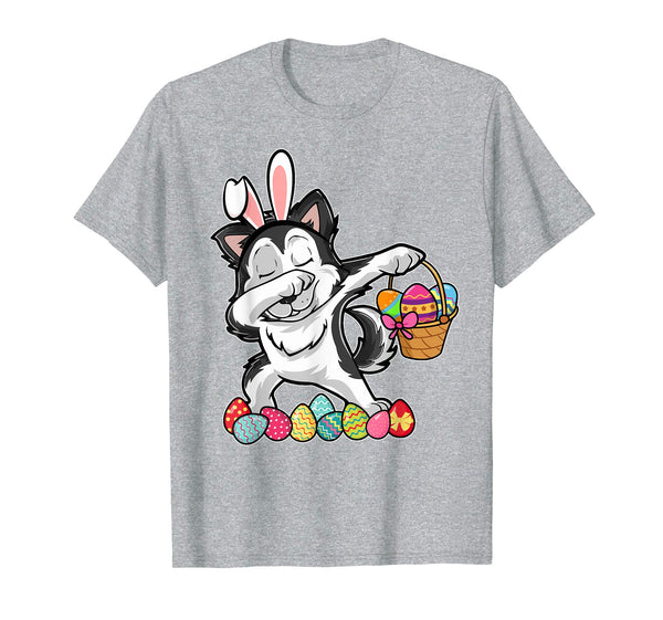 Siberian Husky Dabbing Easter Bunny Egg Basket Hunting Shirt