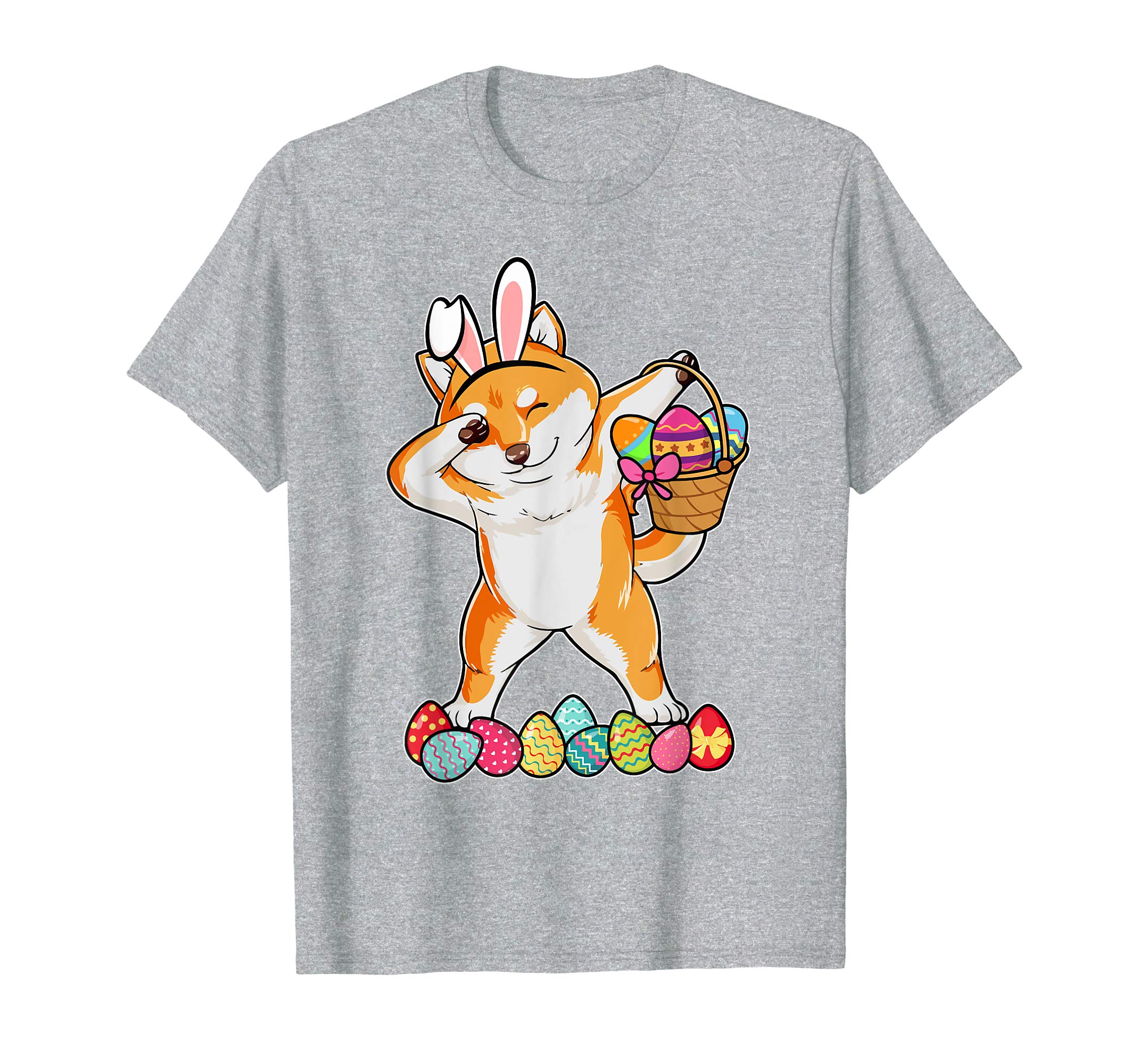 Shiba Inu Dabbing Easter Bunny Egg Basket Hunting T-Shirt