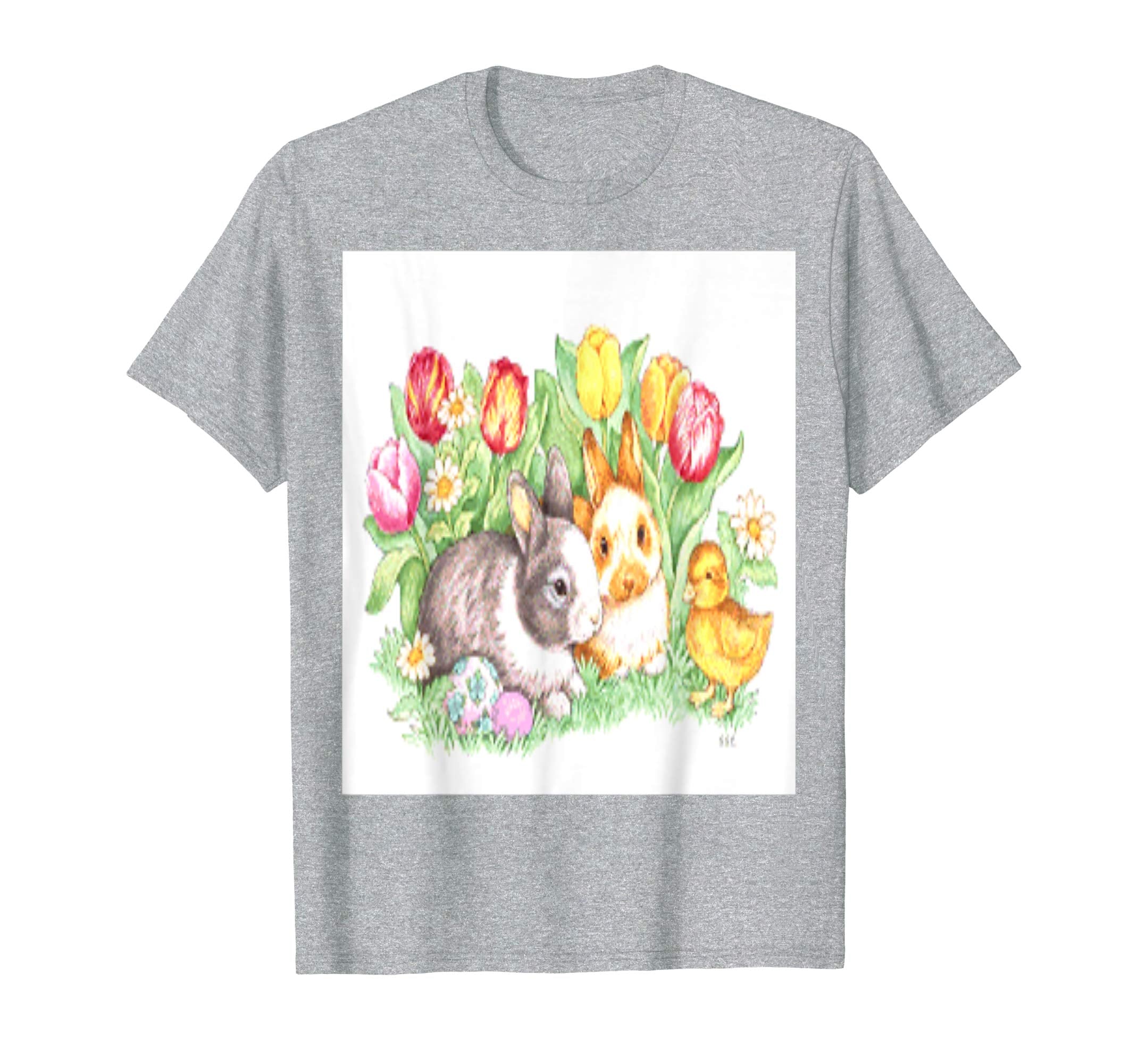 Easter Bunnies, Duckling and Tulips Standard T Shirts
