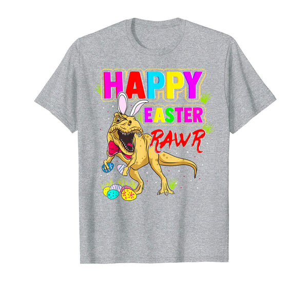 T-Rex Dinosaur Easter Bunny Shirt Kids School Eggs Rawr