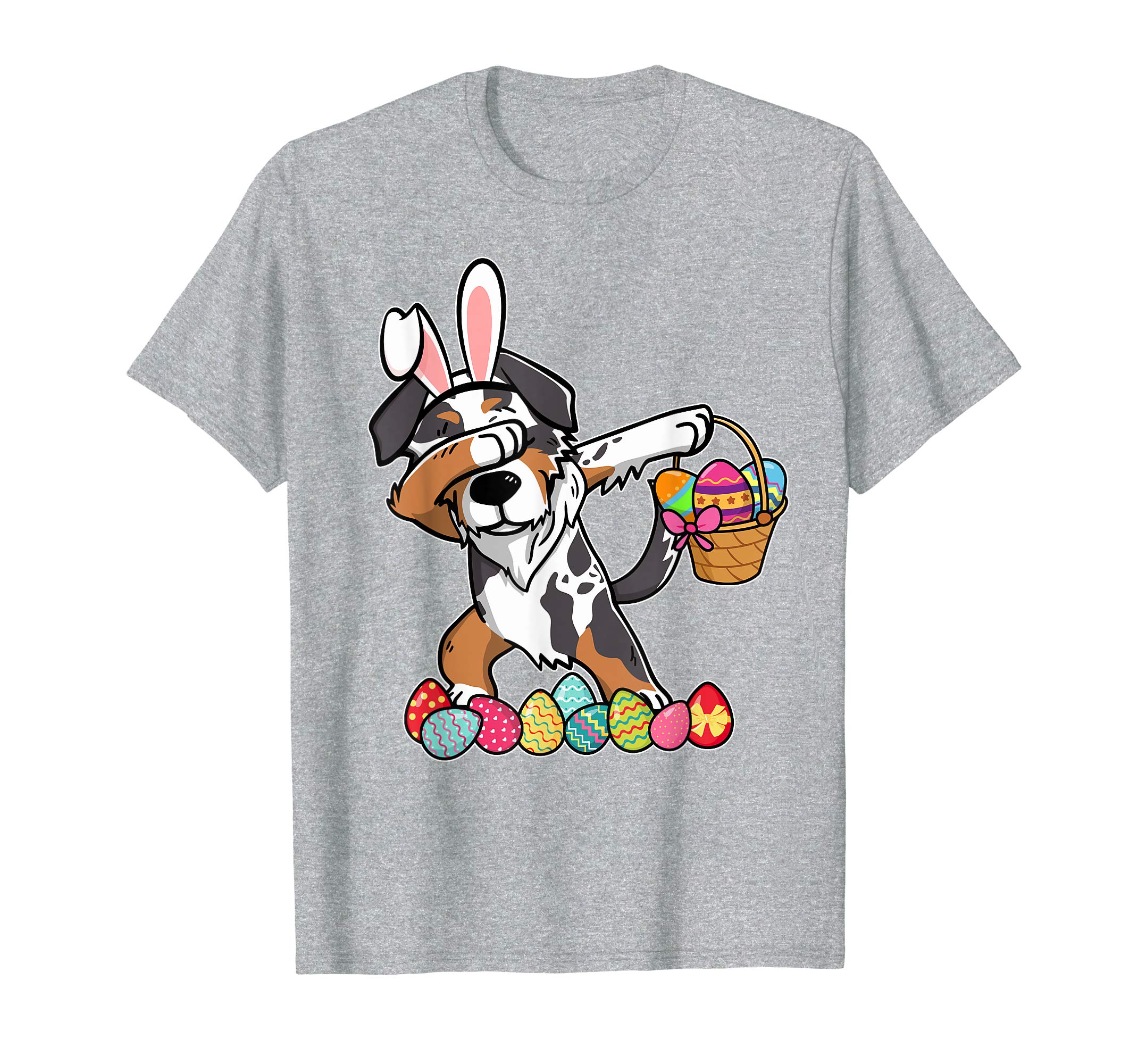 Australian Shepherd Dabbing Easter Bunny Egg Basket T-Shirt