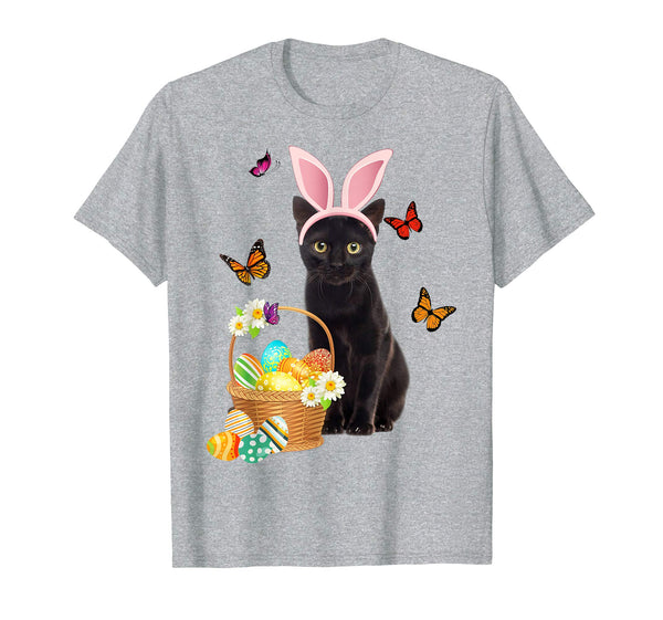 Black Cat Bunny Hat Rabbit Easter Eggs Shirt