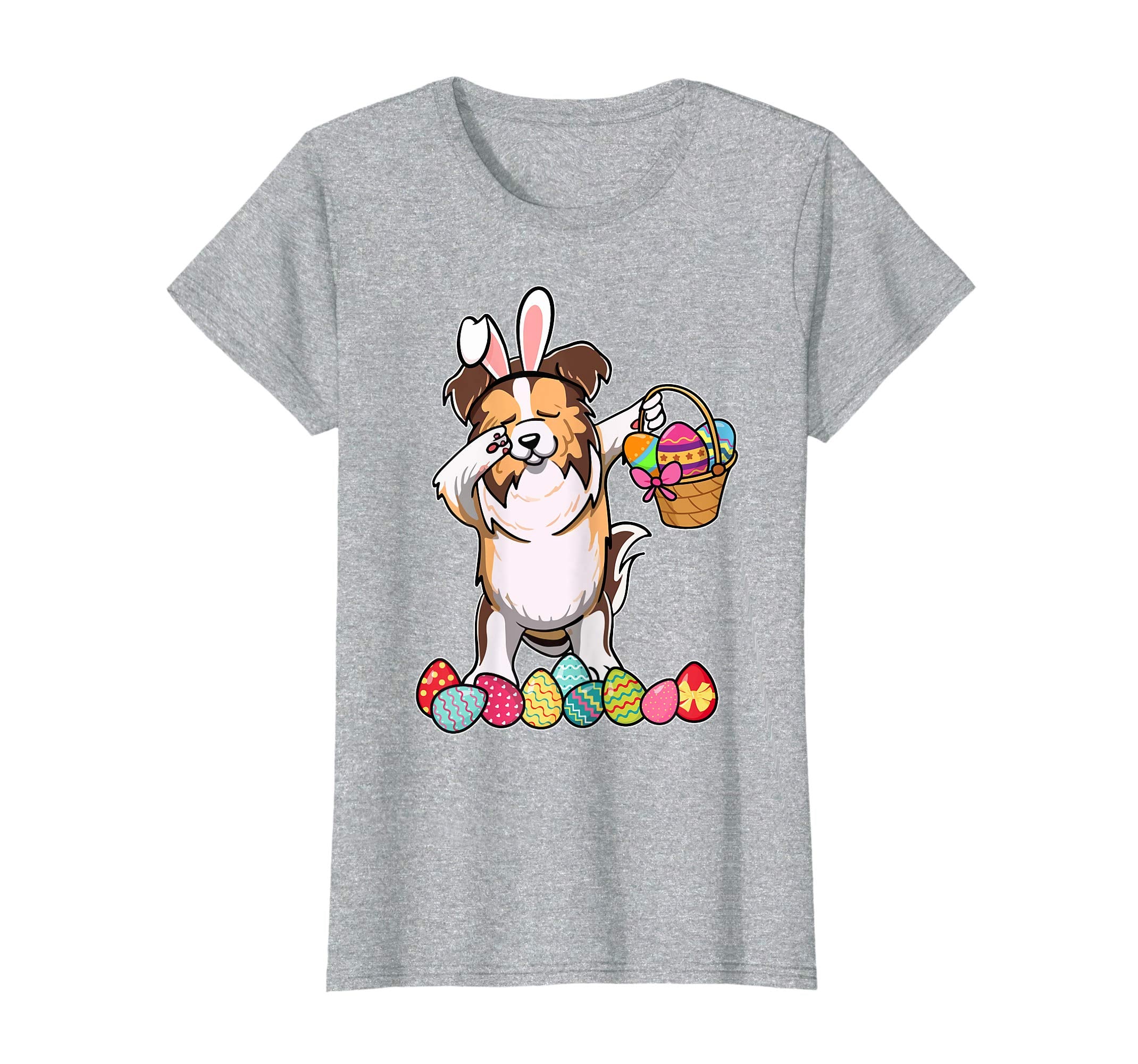 Shetland Sheepdog Dabbing Easter Bunny Egg Basket T-Shirt