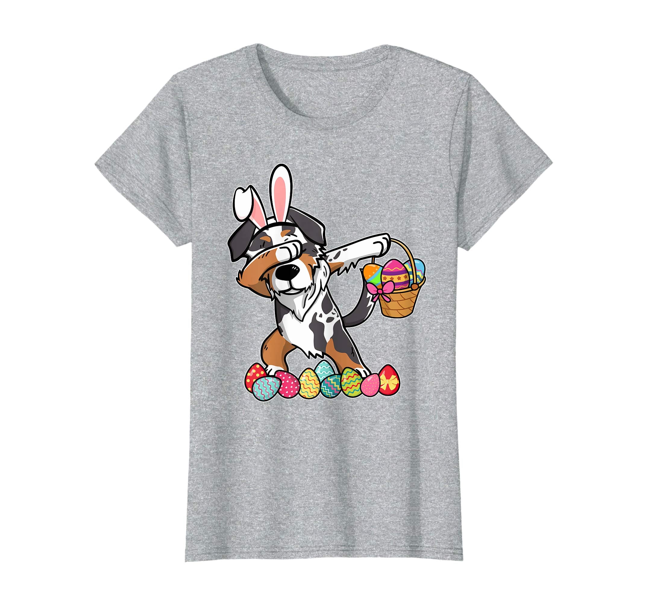 Australian Shepherd Dabbing Easter Bunny Egg Basket T-Shirt
